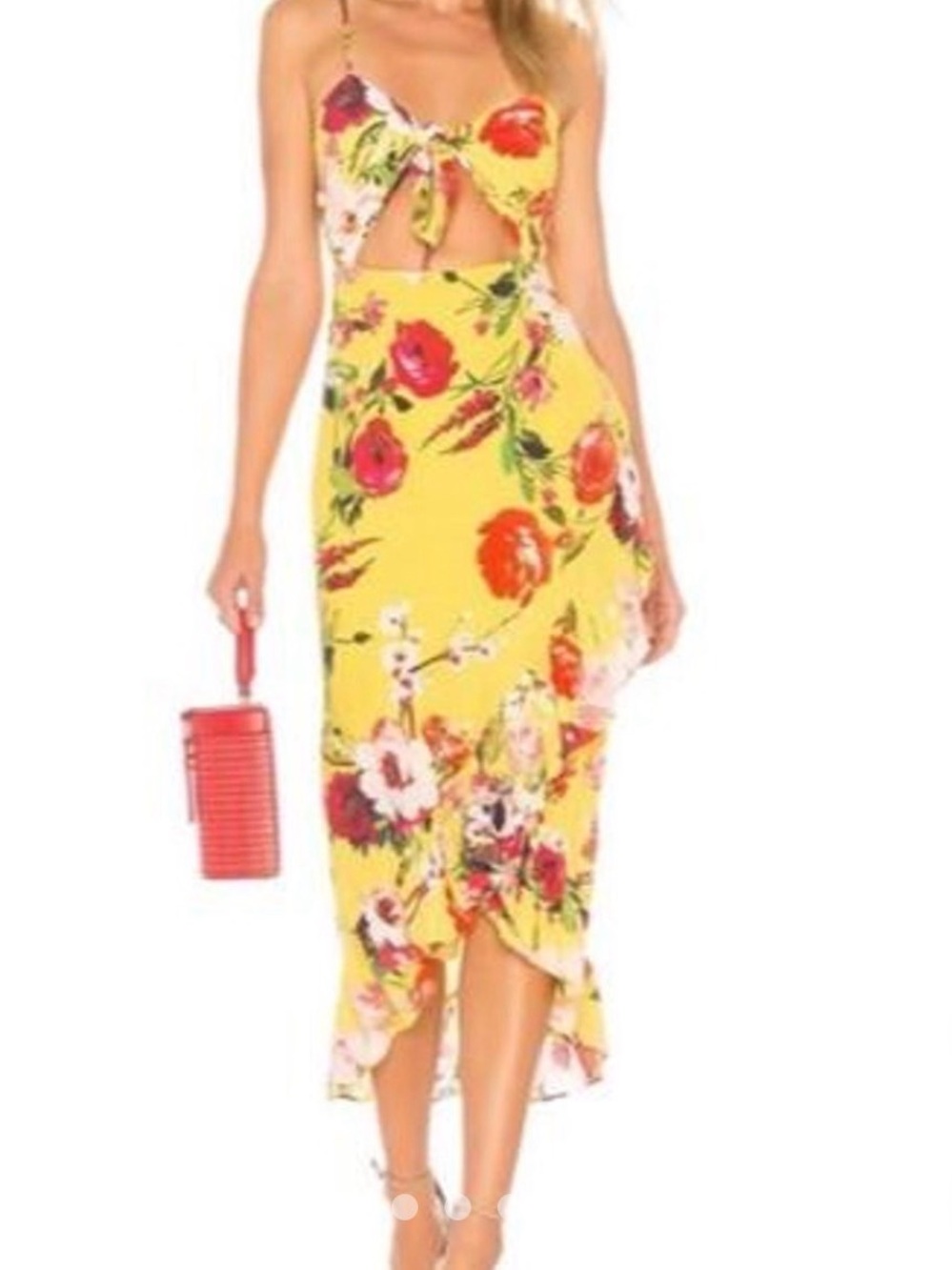 Privacy Please Yellow Floral Asymmetrical Midi Dress